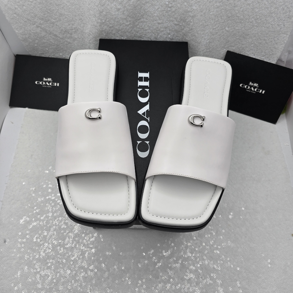 Coach Florence Slip-on Sandals Leather Optic White Women's 9.5